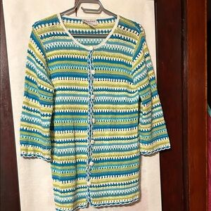 TanJay Multicolor Crochet Striped Cardigan, petite small